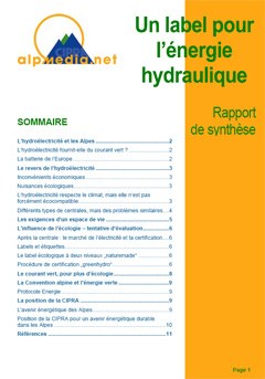 Un label pour l'énergie hydraulique  - Un rapport de synthèse
